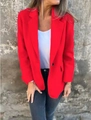 Detail of red wool-blend coat with single black button and structured lapels - S / Red