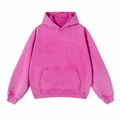 Heavyweight acid wash hoodie in deep rose pink with drop shoulder and kangaroo pocket - S / Rose Red