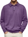Detail of grey men's Polo shirt featuring V-neck collar with three white buttons - Purple