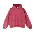 Sudadera pesada de algodón rojo lavado con ácido y diseño de hombros caídos - Rojo Oscuro