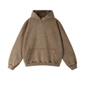 Sudadera con capucha pesada 425g de algodón lavado marrón vintage con hombros caídos - Café