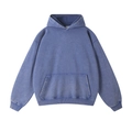 Sudadera azul lavado pesado de algodón vintage 425g con corte relajado y bolsillo - Azul zafiro