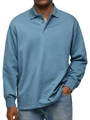 Detail des blauen Langarm-Poloshirts mit geknöpftem Kragen und gerippten Bündchen - S / Blau