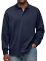 Details eines dunkelblauen Langarm-Poloshirts mit Rippbündchen und strukturiertem Strick - S / Marineblau