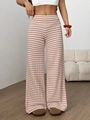 Close-up of pink and white striped knit fabric on high-waist flared pants - S / Lotus Pink
