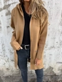 Detail view of khaki long-sleeve hooded zip-up jacket with functional zipper pocket - S / Tops / Brown