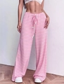 Detail showing the pink and white striped rib-knit fabric texture and drawstring waist - S / Bright Pink