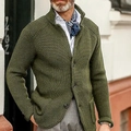 Detail of olive green waffle knit cardigan showing thick texture and button closure - S / Tops / Army Green