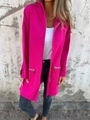 Detail view of the metallic zipper and pocket on a rose red long hooded cardigan jacket - S / Rose Red