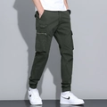 Men's olive green cotton cargo pants with zip side pockets and elastic cuffs - EU 29 / Army Green