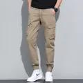 Men's khaki cotton cargo joggers with drawstring waist and large flap pockets - 657 Khaki / 29