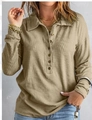 Women's light khaki long sleeve polo shirt with waffle knit texture and button collar - S / Apricot