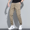 Men's khaki cotton cargo jogger pants with large side pockets and drawstring waist - 660 Khaki / 29