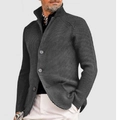 Men's dark grey slim fit knitted cardigan jacket with stand collar and waffle texture - S / Dark Gray