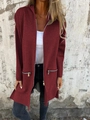 Women long sleeve zip hooded jacket in burgundy wine red color and thick knit fabric - Burgundy