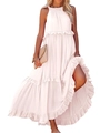 Sleeveless halter neck tiered maxi dress in light pink with layered ruffle details - S / Apricot