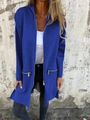 Royal blue longline hooded cardigan featuring full zip closure and functional pockets - Blue