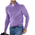 Close-up detail of lavender quarter-zip polo shirt for men in soft knitted fabric - S / Light Purple