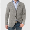 Men's casual grey knit cardigan blazer with lapel collar and buttons in textured finish - S / Tops / Light Gray