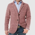 Men's casual knit blazer in marl reddish brown with notched lapel and two buttons - S / Tops / Pink