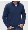 Men's navy blue quarter-zip knitted polo shirt with a stylish stand collar design - S / Navy Blue