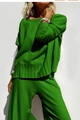 Grass green two-piece knit set featuring oversized sweater and wide-leg trousers - S / Bright Green
