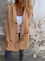 Women's casual camel hooded cardigan with large buttons and mid-length knit design - Brown