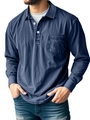 Dettaglio della polo in cotone blu scuro lavato con tasca sul petto e bottoni bianchi - S / Blu navy