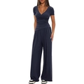 Conjunto casual de dos piezas con top cruzado con cuello en V y pantalones de pierna ancha - XS / Camisetas / Azul marino