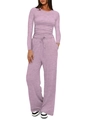 Dettaglio del set lounge in maglia malva con arricciatura laterale e pantaloni larghi - XS / Rosa