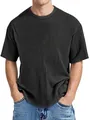 Detail of dark grey short sleeve T-shirt featuring jacquard textured grid fabric - Black
