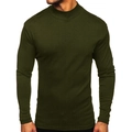 Dettaglio del maglione a collo alto da uomo in verde oliva scuro dal taglio aderente - Taglia S / Top (Manica Lunga) / Verde militare