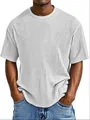 Detail showing the vertical stripe texture on a white crew neck short sleeve T-shirt - S / White