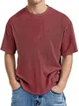 Close-up of brick red men's T-shirt featuring a vertical ribbed texture and crew neck - S / Brick Red