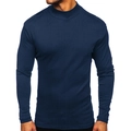 Dettaglio ravvicinato della maglia termica blu scuro da uomo con collo alto - Taglia S / Top / Blu Navy (Manica Lunga)