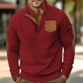 Detailed close-up of corduroy texture and contrasting elbow patches on men's winter pullover - Burgundy