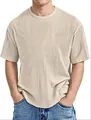 Detail shot of men's summer t-shirt showing vertical stripe waffle texture in beige - 3XL / Apricot