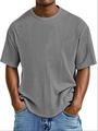 Detailed view of grey men's summer t-shirt showing waffle knit fabric and crew neck - S / Gray