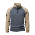 Men's grey and khaki tactical fleece pullover with quarter zip stand collar - S / Tops / Khaki