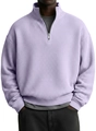 Macro shot of light purple waffle knit texture on men's half-zip polo sweatshirt - 3XL / Purple