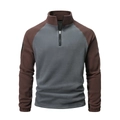 Men's two-tone tactical fleece pullover with raglan sleeves and half-zip collar - S / Tops / Coffee