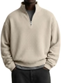 Detailed view of oatmeal waffle knit fabric texture and half-zip collar on men's pullover - 3XL / Khaki