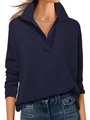 Detailed view of dark navy knit long sleeve polo shirt with vertical ribbed texture - S / Tops / Navy Blue