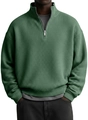 Detailed close-up of green waffle knit texture and quarter-zip collar on men's pullover - 3XL / Army Green