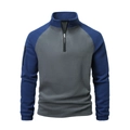 Men's tactical fleece pullover with 1/4 zipper, color block design and sleeve pocket - S / Tops / Blue