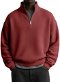 Macro view of the deep red waffle knit texture and premium metal quarter-zip collar detail - 3XL / Burgundy