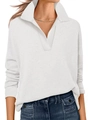 Detail of white V-neck Polo knit top with ribbed cuffs and textured fabric finish - S / Tops / White