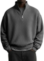 Macro shot of dark grey waffle knit fabric texture on half-zip polo sweatshirt - 3XL / Dark Gray