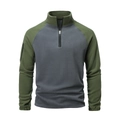 Men's two-tone tactical fleece pullover with standing collar and olive green sleeves - S / Tops / Army Green