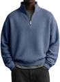 Close-up of gray-blue waffle texture fabric on a men's half-zip polo shirt - 3XL / Navy Blue
